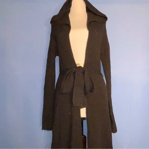 Free People Long Sweater w/ Hood + Waist belt - Size Small- Black - Like New